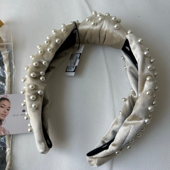 NWT! Lele Sadoughi Pearl Embellished Knotted Headband - Ivory main image 5